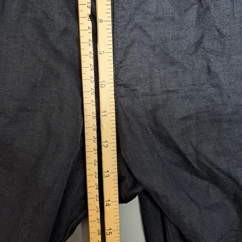 H&M Linen Pants Women Black Elastic Waist Drawstring Casual Lightweight Trousers